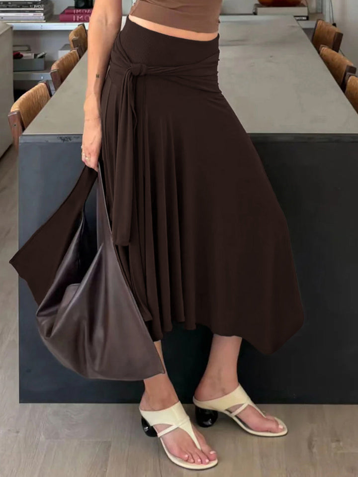 Jupe plissée à taille nouée, taille haute, couleur unie