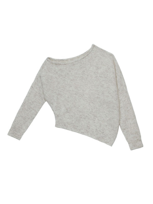 Pull décontracté ample à manches longues, à épaules dénudées, couleur unie