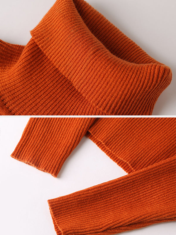 Pull à col haut en tricot simple, 10 couleurs, couleur unie