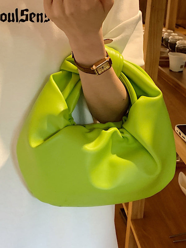 Sac à main plissé à nœud, couleur unie