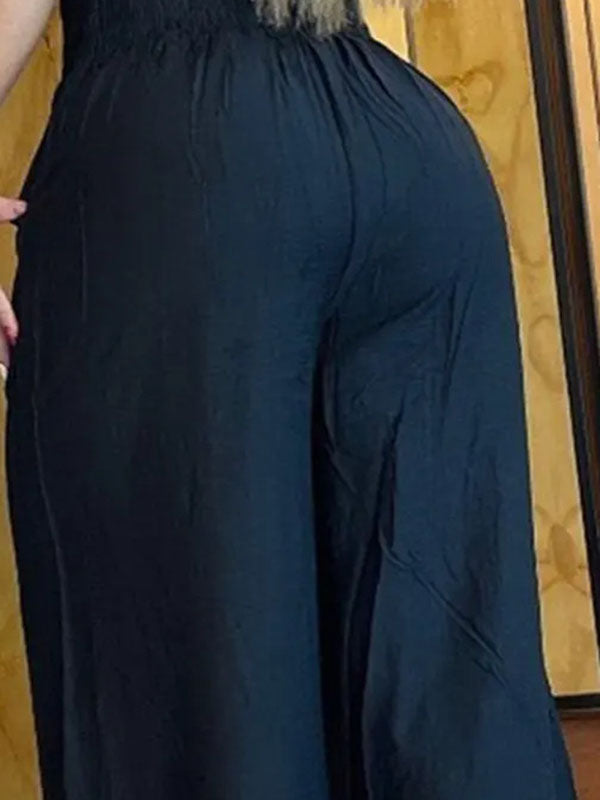 Pantalon ample plissé taille haute, à chaîne, à taille élastique