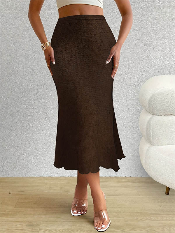 Jupe ample taille haute, à taille élastique, couleur unie