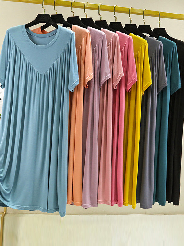 Robe pyjama ample en modal plissée de couleur unie