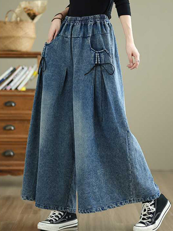 Jean ample plissé taille haute, à taille élastique, à poches