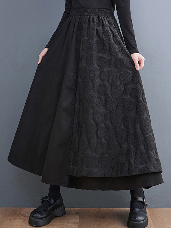 Jupe ample asymétrique coupe trapèze, à taille élastique, en jacquard, couleur unie