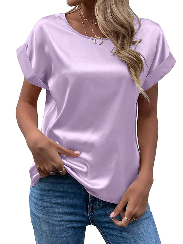 T-shirt ample à manches courtes, à col rond, couleur unie