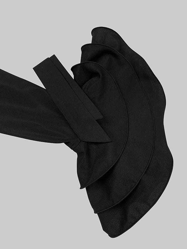 Robe chemise plissée à manches évasées, à empiècements, à col revers, couleur unie