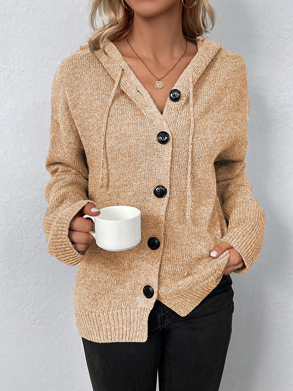 Cardigan cache-cœur à capuche et boutonné de couleur unie