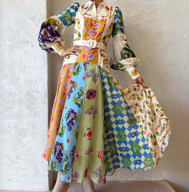 Astrid - Robe maxi avec imprimé boho et ceinture