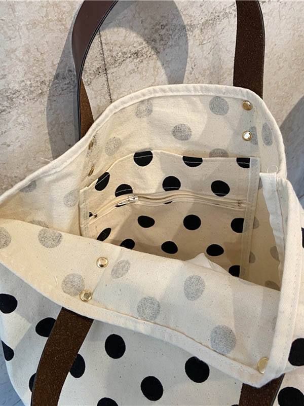 Sac seau de sac fourre-tout de maquillage imprimé à pois en toile vintage