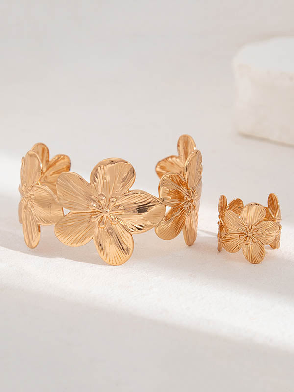 Parure bracelet et bague géométrique en forme de fleur
