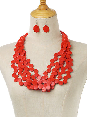 Collier de perles de bois multicouches à charme rustique & Ensemble de boucles d'oreilles