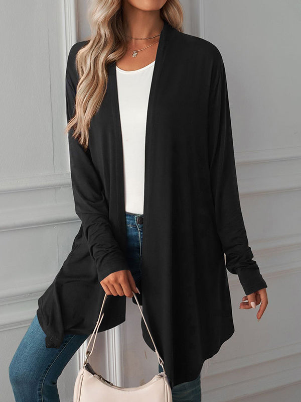 Vêtements d'extérieur amples à manches longues et col tendance de couleur unie