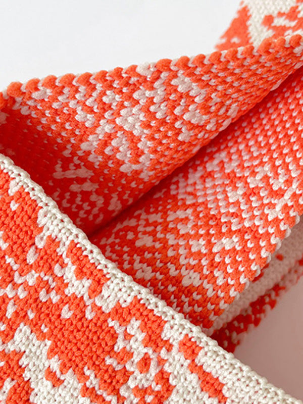 Sac à main imprimé tressé couleur contrastée