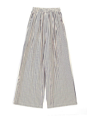 Pantalon ample rayé taille haute, à empiècements