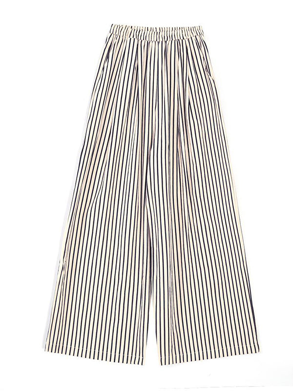 Pantalon ample rayé taille haute, à empiècements