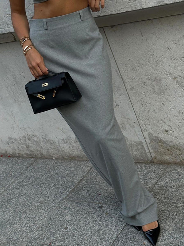Jupe ample fendue dans le dos taille haute, sans ceinture, à empiècements, à fermeture éclair, couleur unie