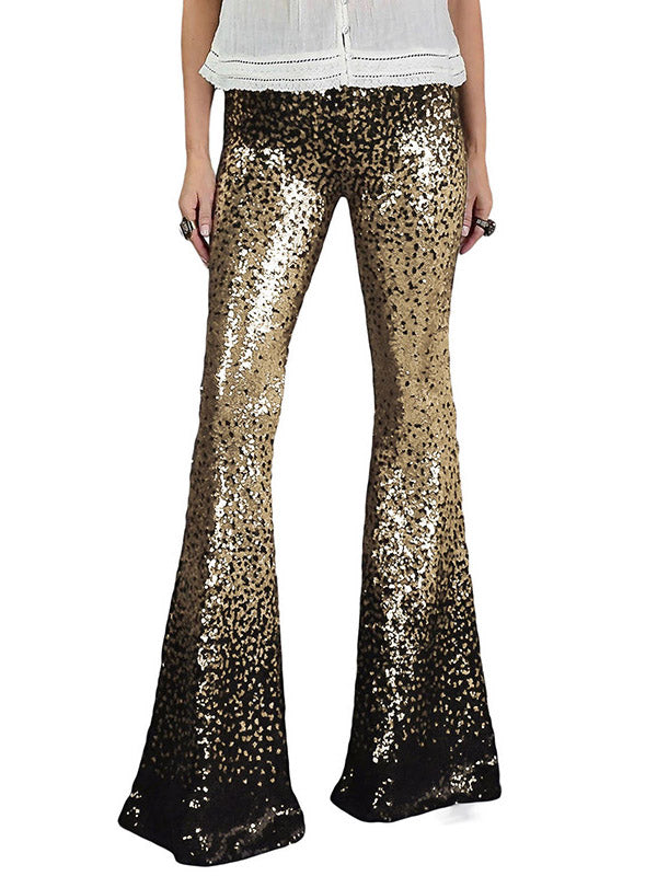 Pantalon brillant coupe slim, en dégradé, à sequins, couleur contrastée
