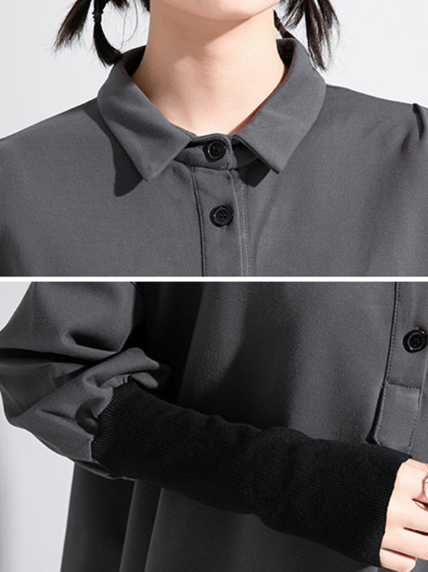 Chemise grise noire à empiècements, col polo