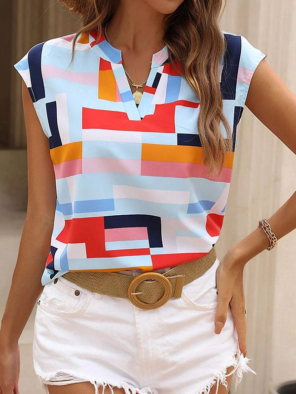 T-shirt ample imprimé sans manches, à col en V