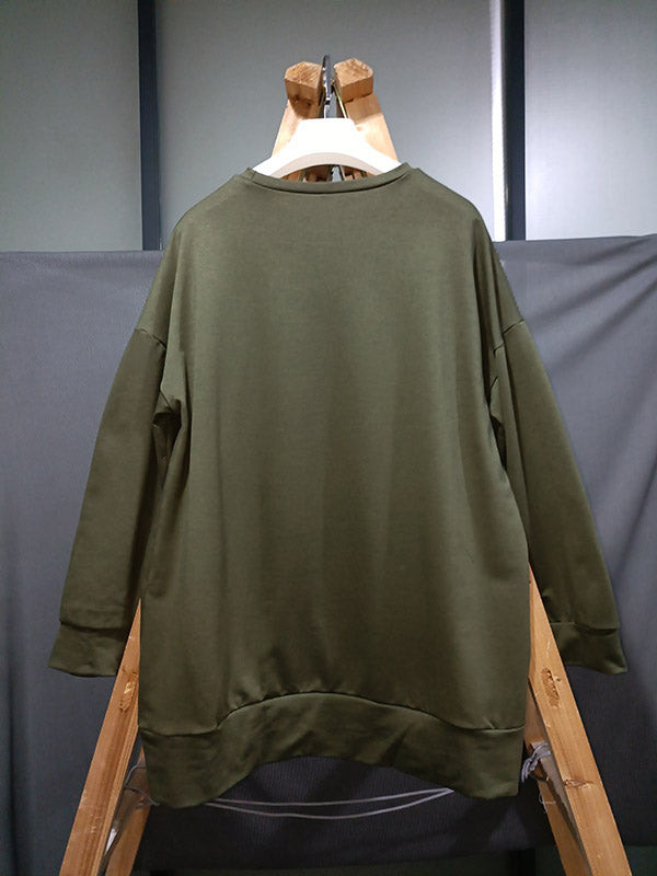 Sweat-shirt décontracté ample à col rond, couleur unie