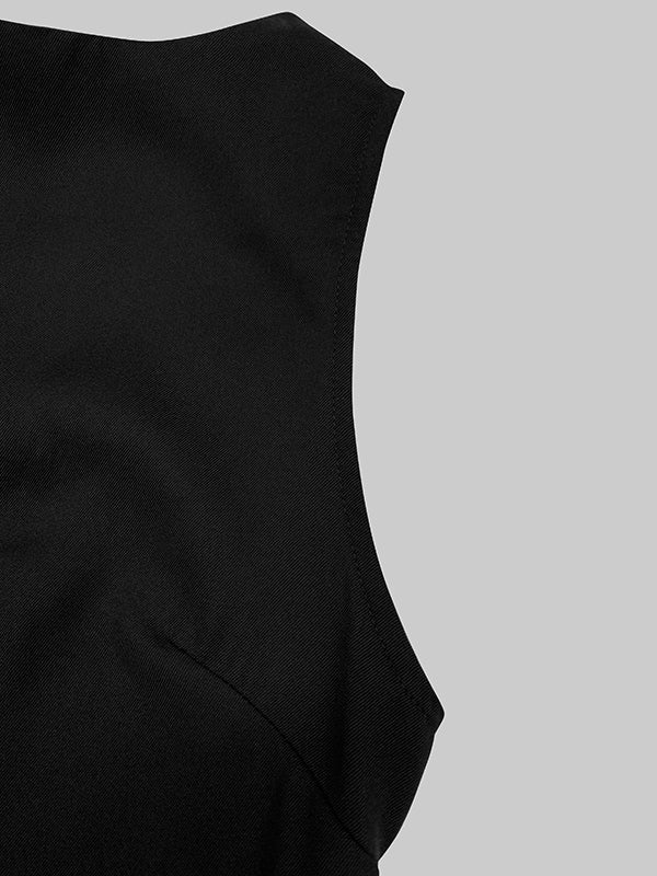 Robe longue asymétrique à coupe irrégulière, à col rond, couleur contrastée
