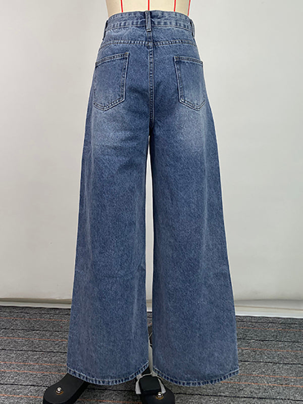 Jean ample boutonné taille haute, à poches