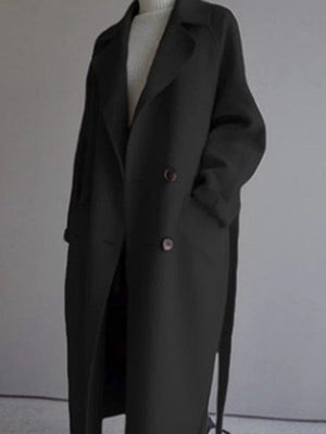 Manteau en laine urbain ample avec ceinture, couleur unie
