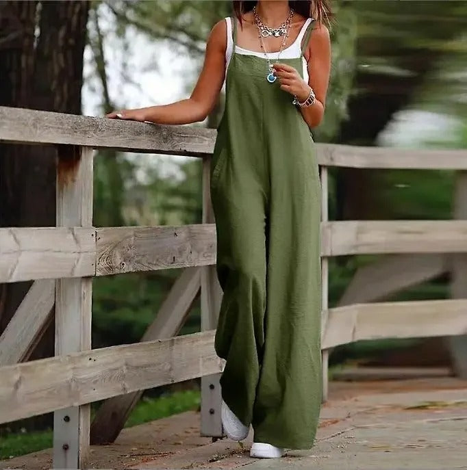Elfriede | Salopette en lin pour femmes, pantalon large, combinaison à bretelles