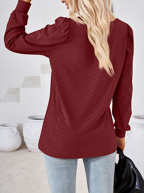 T-shirt ample en jacquard, à col carré, couleur unie