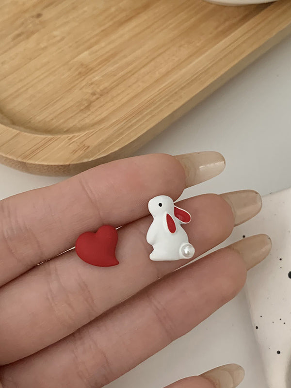 Boucles d'oreilles asymétriques en forme de lapin d'amour mignon