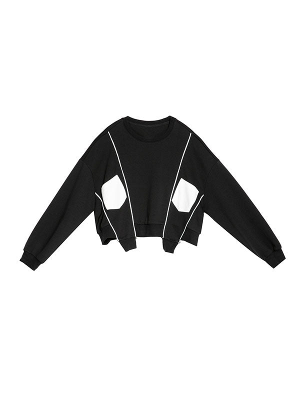 Sweat-shirt ample à manches chauve-souris, à empiècements, à col rond, couleur contrastée