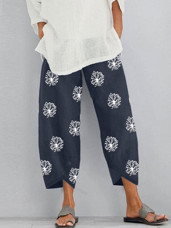 Pantalon ample à imprimé floral, à poches, à empiècements