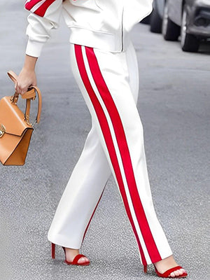 Pantalon ample rayé à jambes droites, à empiècements, couleur contrastée