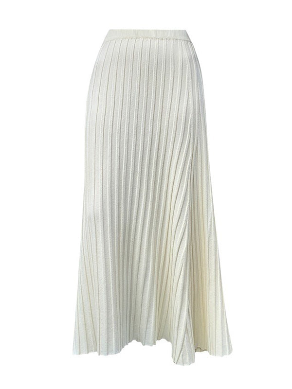 Jupe plissée coupe trapèze, taille haute, couleur unie