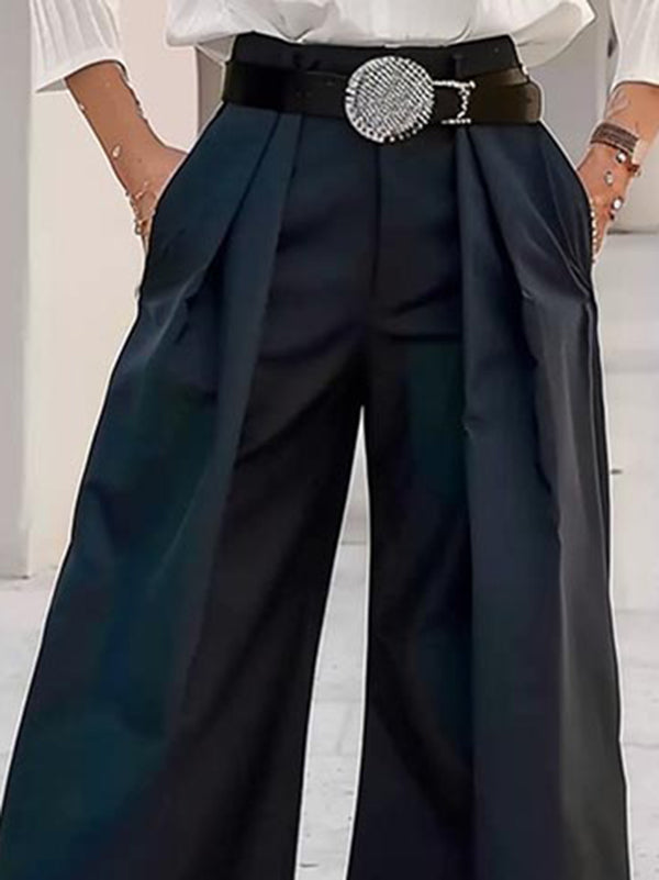 Pantalon ample plissé taille haute, à imprimé floral, à empiècements