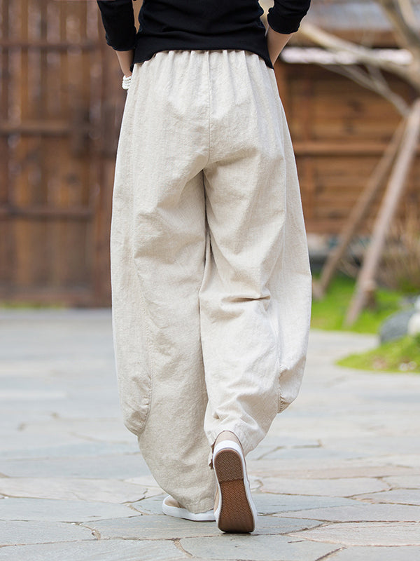 Pantalon en lin décontracté à jambes larges, taille haute, couleur unie, 7 couleurs