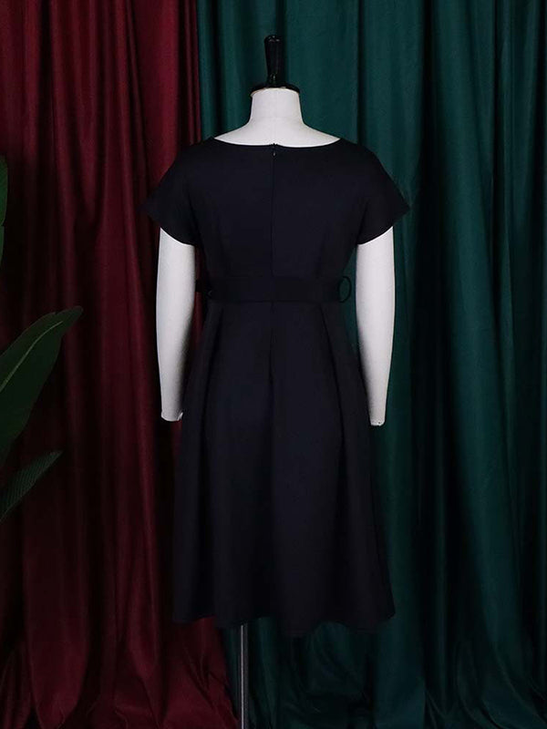 Robe mi-longue à nœud, à lacets, à col en V, couleur unie