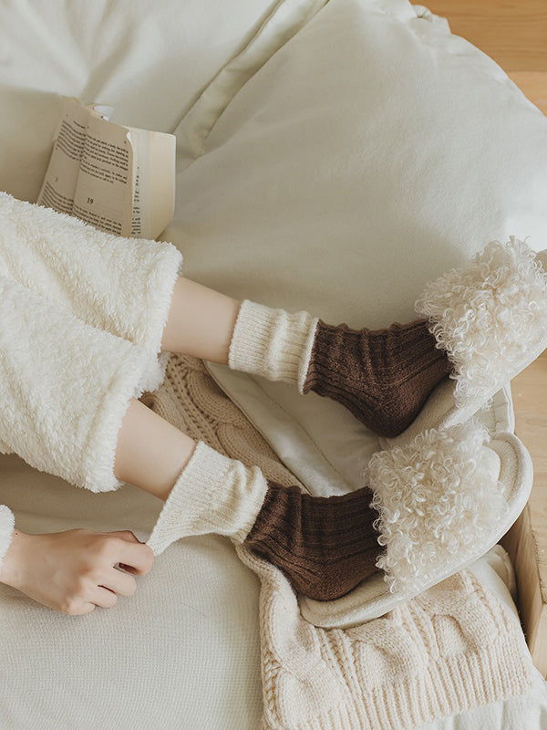 Chaussettes plissées à taille élastique, couleur contrastée
