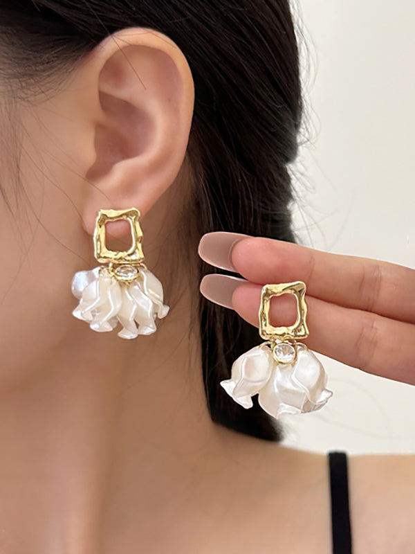 Boucles d'oreilles pendantes géométriques en forme de feuilles, à strass