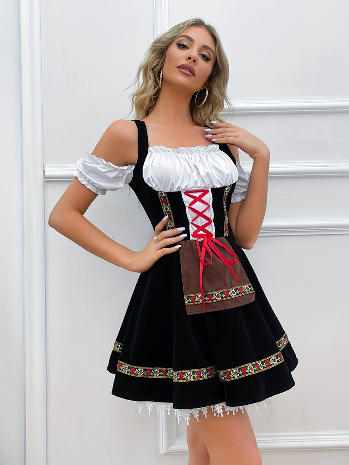 Robe Dirndl sans Épaules Noire pour Femmes Oktoberfest
