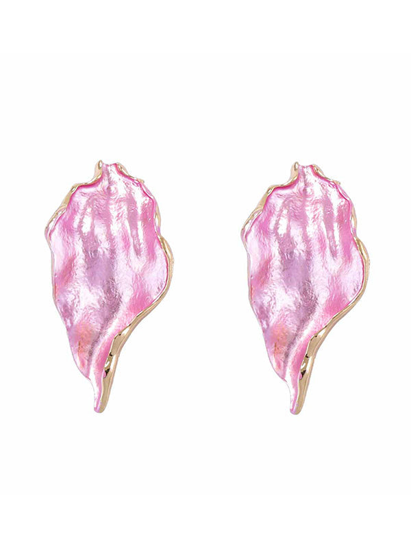 Boucles d'oreilles plissées à coupe irrégulière, à imprimé feuilles