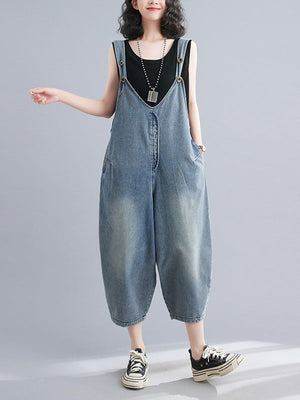 Salopette courte ample boutonnée en jean