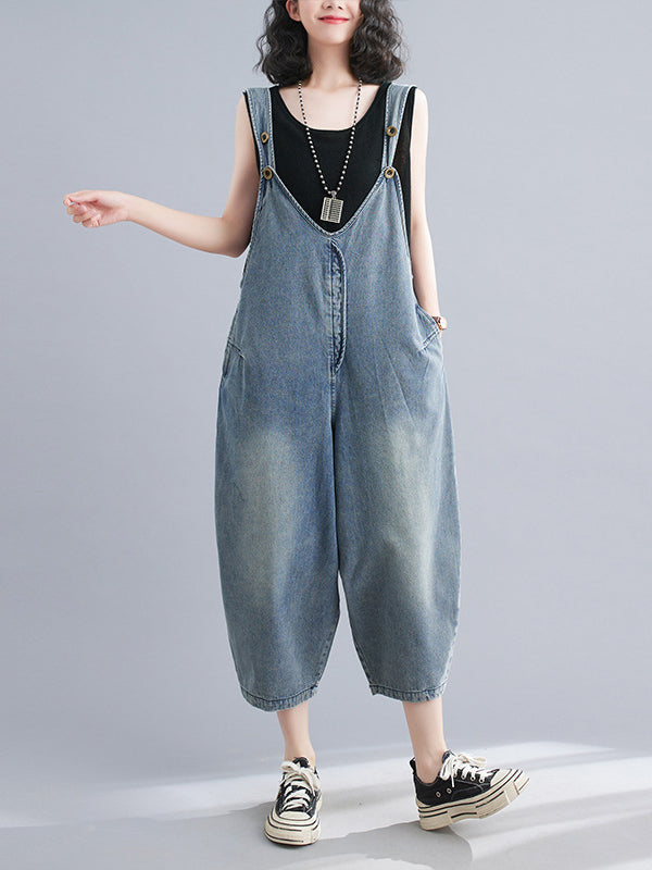 Salopette courte ample boutonnée en jean