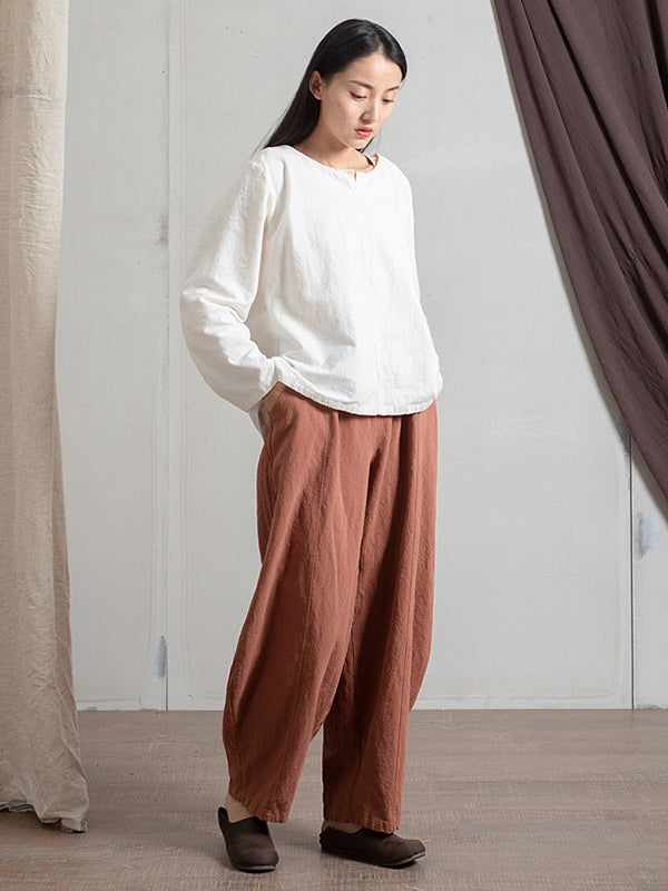 Pantalon simple taille haute, à jambes larges, couleur unie