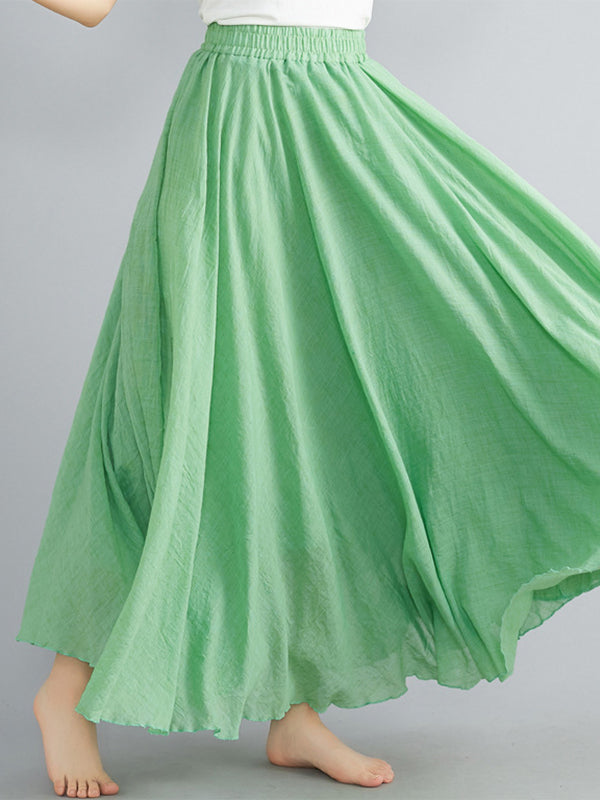 Jupe ample plissée coupe trapèze, à taille élastique, couleur unie