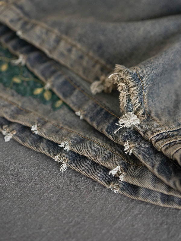 Pantalon en jean colonne à jambe large brodé Original