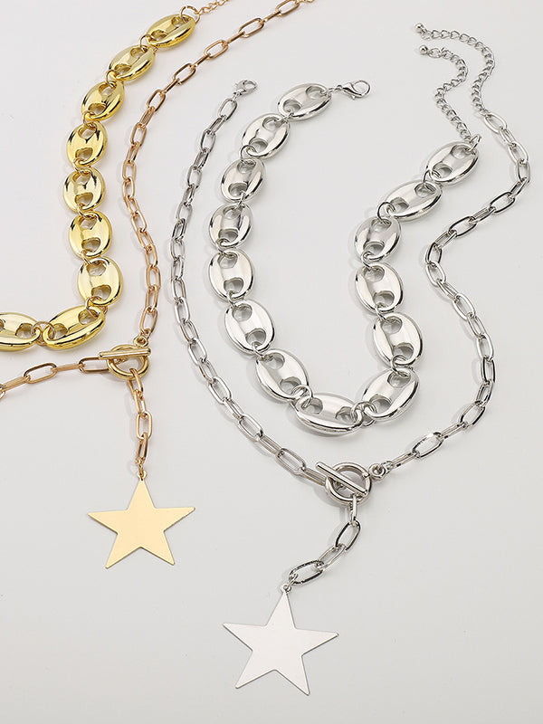 Collier géométrique à chaîne, à double rang, en forme d'étoile