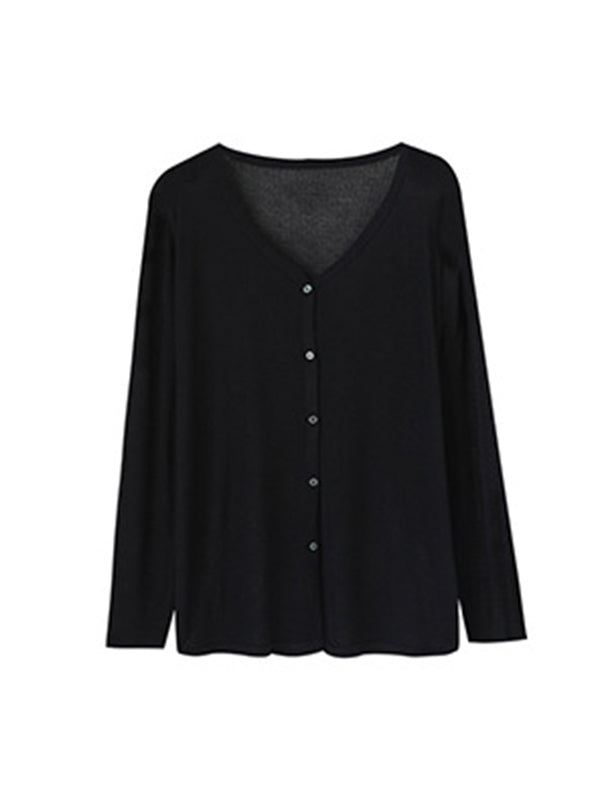 Cardigan ample boutonné à manches longues, anti-UV, à col en V, couleur unie