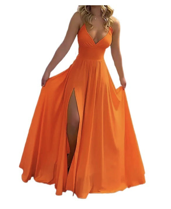Robe maxi fluide avec décolleté en V et fente